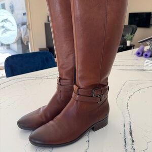 Naturalizer Cognac Brown Leather Knee High Riding Boots Size 9 EU 39